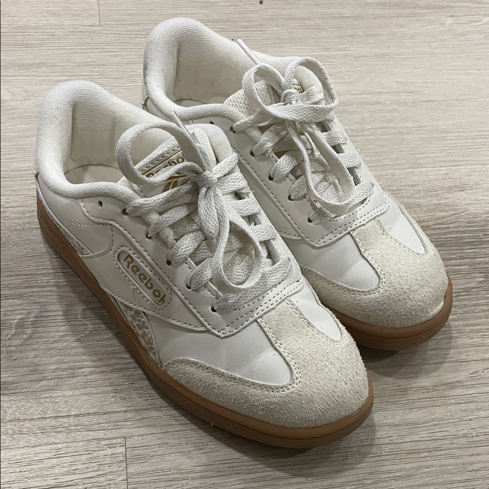 Reebok Classic White and Tan Sneakers
